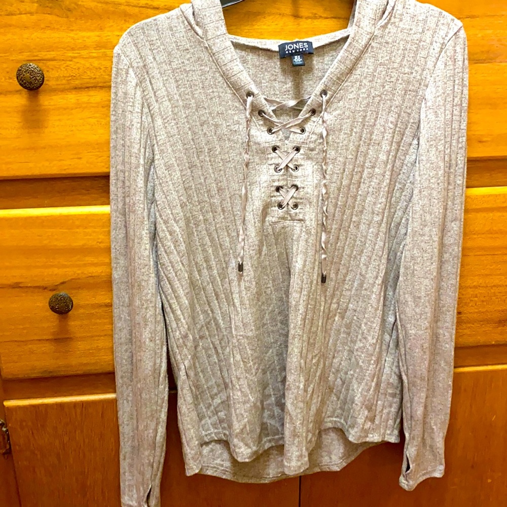 COPY - Women's Rib Deep V-Slit Top with Hoodie